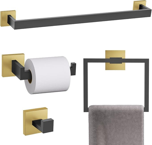 TURS 5-Piece Bathroom Hardware Set Matte Black and Gold Towel Bar Set Bath Towel Holder Sets SUS 304 Stainless Steel Wall Mounted Towel Rack Sets for Bathroom.