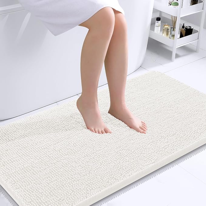 OLANLY Large Bathroom Rugs 44x32, Extra Soft Absorbent Chenille Bath Rugs | Ivory, Quick-Drying Rubber Backing, Machine Washable Bath Mat for Bathroom Floor, Tub and Shower, Home Decor Accessories