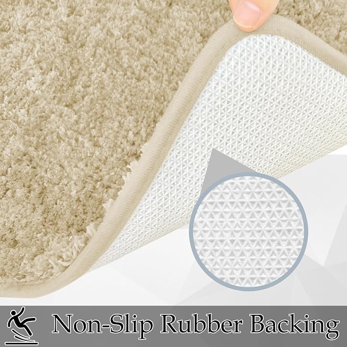 RUN HELIX Bathroom Rugs Sets 3 Piece, Luxury Microfiber Extra Soft Bath Rugs Set, Absorbent Water Shaggy Bath Mats, Non-Slip TPR Backing, Machine Washable, for Bathroom, Tub and Shower, Beige