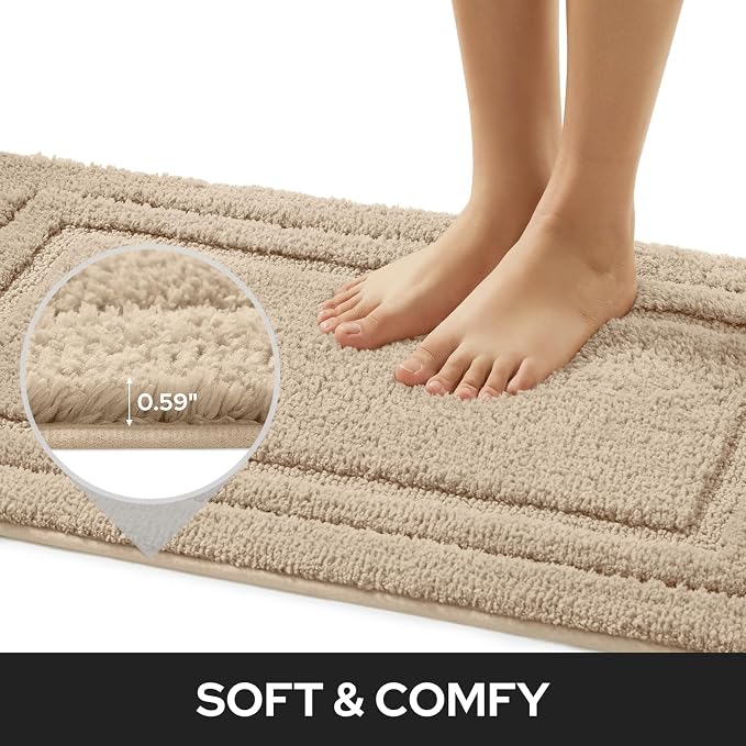 HOMEIDEAS Bathroom Rugs Sets 2 Piece, Super Soft and Absorbent Non Slip Microfiber Machine Washable Bath Mat Set (20" x 32" + 16" x 24", Beige) | Ultra Absorbent, Microfiber Machine Washable Bath Rug Set, for Bathroom, Tub, Shower 20" x 32" + 16" x 24"