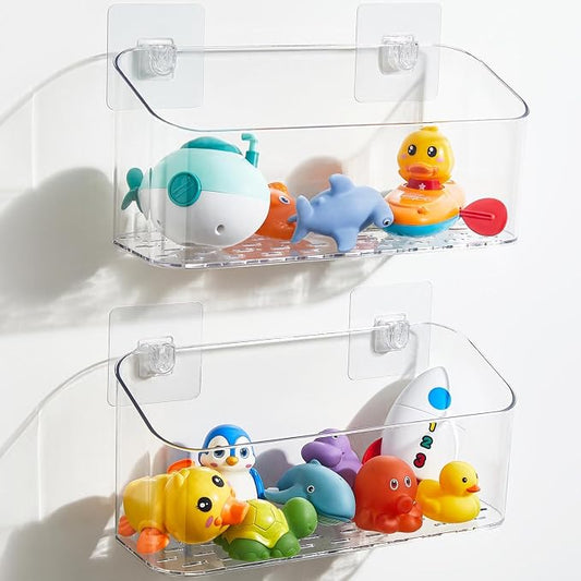 UNIKON Bath Toy Storage 2 Packs, Large Bath Toy Holder, Quick Dry Bathtub Toys Organizer, Bathtub Toys Basket, Shower Caddy Shower Organizer for Baby, Toddler, Kids, Clear