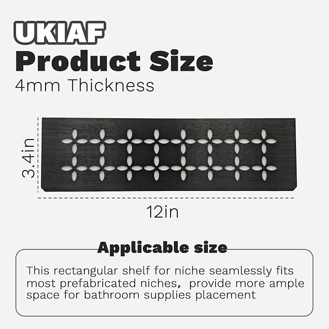 12 Inch Aluminum Brushed Black Shower Niche Shelf Rectangular Bathroom Niche Shelf with Floral Design Fits Prefabricated Tile Niches 1 Pack