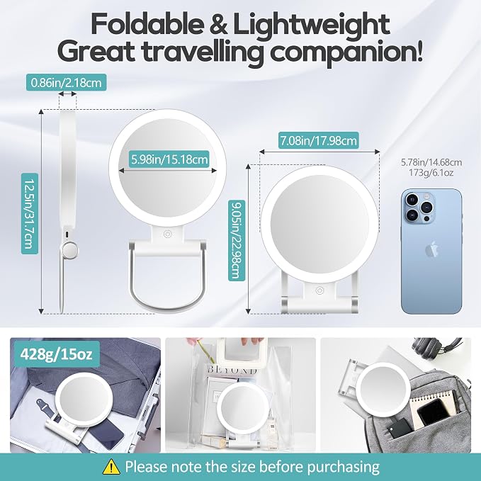 B Beauty Planet Magnifying Mirror with Light 30X, Double-Sided 1X/ 30X Magnifying Makeup Mirror with Tweezer, 2000mAh 3 Colour Modes with Adjustable Brightness,Foldable Travel Mirror(9" L x 7" W)