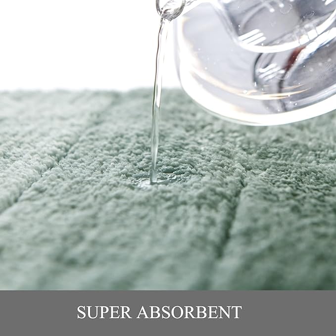 3 Pcs Ombre Bath Mat Set for Bathroom, Non Slip Ultra Soft and Thick Water Absorbent Bath Carpet, Machine Washable & Quick Dry Bathroom Rug, for Bedroom Door Living Room,Green