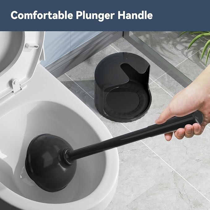 TRENTI Toilet Plunger with Holder, Plunger with Holder for 5.3-inch Toilet Drain, Plungers for Bathroom with Holder, Toilet Plunger Heavy Duty (1, Black)