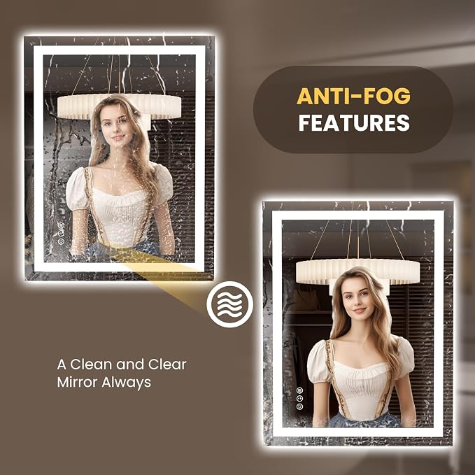 LOAAO 35.4"x29.9" LED Bathroom Mirror with Lights, UL Listed | Anti-Fog, Dimmable, 3 Color Temperature, Backlit + Front Lit, Memory Function, Tempered Glass