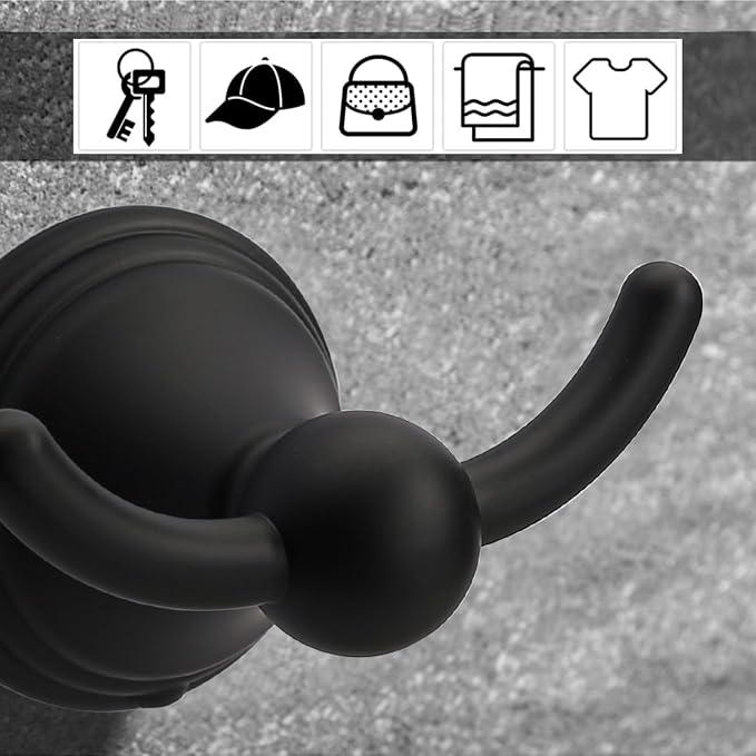 Asidrama Towel Hooks for Bathroom,Matte Black Coat Hooks for Kitchen Shower Door Wall Mounted,Exquisite Robe & Towel Hooks,Durable Robe Wall Hooks for Hanging Towels (2 Pack)
