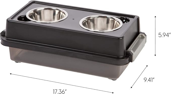 IRIS USA Elevated Dog Bowls 6" H, up to 5 lb Storage, Black, Made in USA | Comes with 4 Stainless Steel Bowls (16 oz), Elevated Feeder, Reduce Strain, Perfect for Camping & Outdoors