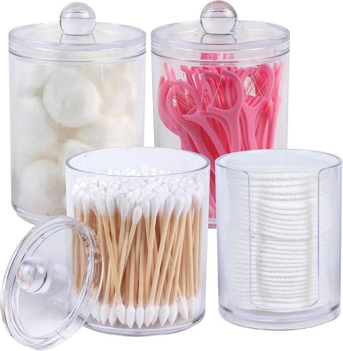 1 Pack Acrylic Qtip Holder Dispenser,Canisters Apothecary Jar, 10oz,Round