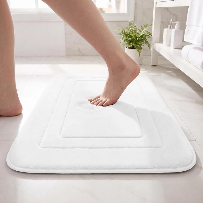 Cupic Cupid Memory Foam Bath Mat 24"×36", Non Slip Bathroom Rugs, White | Soft Touch, Cushioned Comfort, Non Slip Bathroom Mat, Super Absorbent & Quick Dry, Machine Washable for Shower, Tub & Vanity
