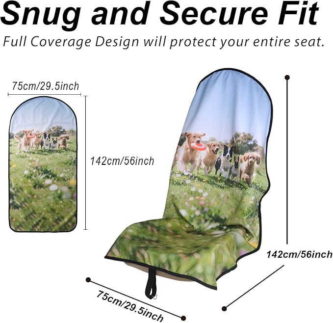 Car Seat Cover Protector Front Seats,for Gym Workout,Running,Swimming,Beach and Hiking,Waterproof Sweat Towel Bucket Seat Covers for Cars SUV Trucks (Dog Print, 2Pcs)