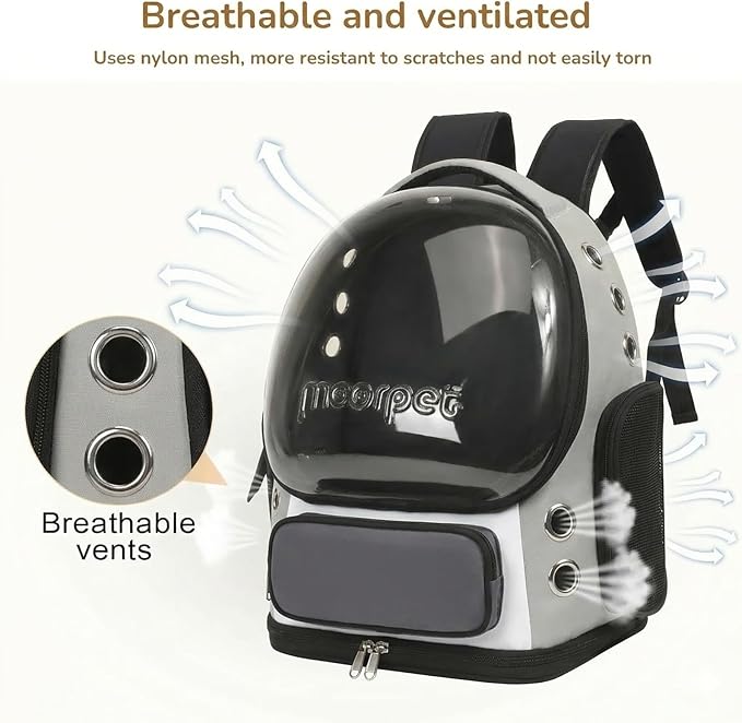Cat Bubble Backpack Carrier, TSA Airline Approved Pet Travel Bag for Small Medium Dogs, Clear Hiking Camping Backpack for Cats, Kitten and Puppy up to 18 lbs, Gray Bubble
