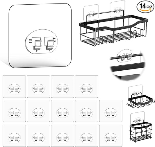 14-Pack Shower Caddy Adhesive Single Hooks for Replacement, Shower Holder Organizer Self Adhesive Wall Hooks for Bathroom Corner Shelf Basket Soap Dish