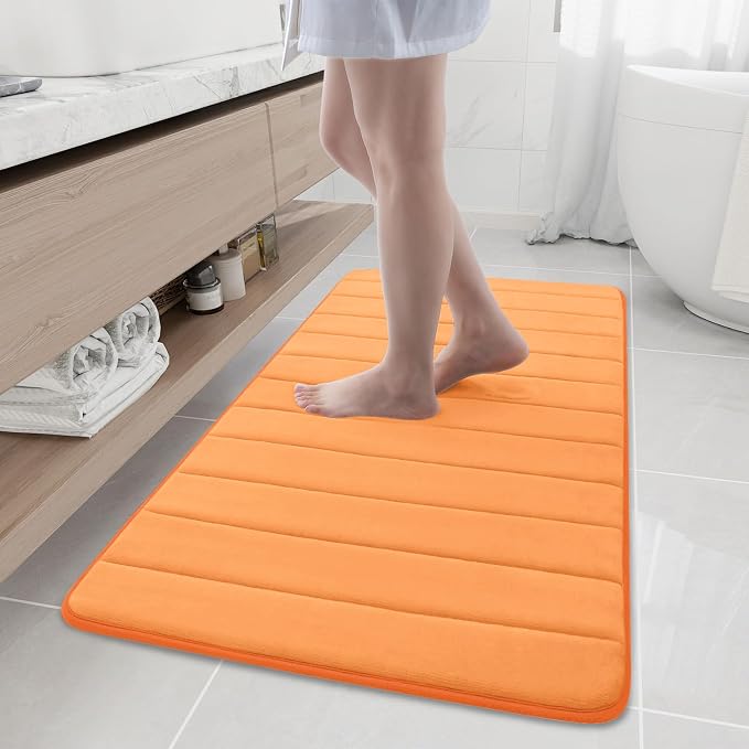 Buganda Memory Foam Bath Mat 47 x 24, Ultra Soft Absorbent Bathroom Rugs | Orange, Machine Washable Quick Dry Bath Mats for Bathroom Floor, Shower and Tub, Home Decor Accessories