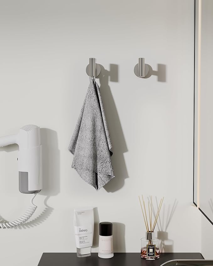 RARXTR Brushed Nickel Towel Hook, Coat Robe Clothes Hook for Kitchen Garage Wall Mounted 4 Pack, 304 Stainless Steel, Heavy Duty Door Hanger, Cabinet Closet Wall Hook for Hotel Pool (Brushed Nickel)