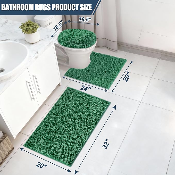 Bathroom Rugs Sets 3 Piece with Toilet Seat Cover 19.5"x 18.5" | Machine Washable Bath Rug Set with Tpr Non Slip Rubber Backing Solid Bath Mat Set for Luxury Bathroom Decoration