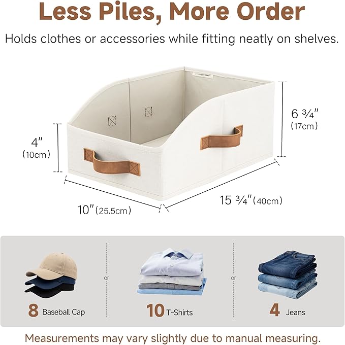 StorageWorks Closet Baskets for Organizing, Trapezoid Storage Bins, Linen Closet Organizers and Storage, Clothes Storage Baskets, Medium, Ivory White, 3-Pack