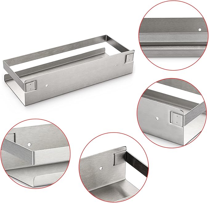 OwnMy 10 Inch Bathroom Shower Shelf Stainless Steel Bath Kitchen Basket Shower Caddy Rack, Rust Proof Metal Bathroom Storage Floating Shelves Wall Mounted Shower Corner Rectangular Shelf (Silver)
