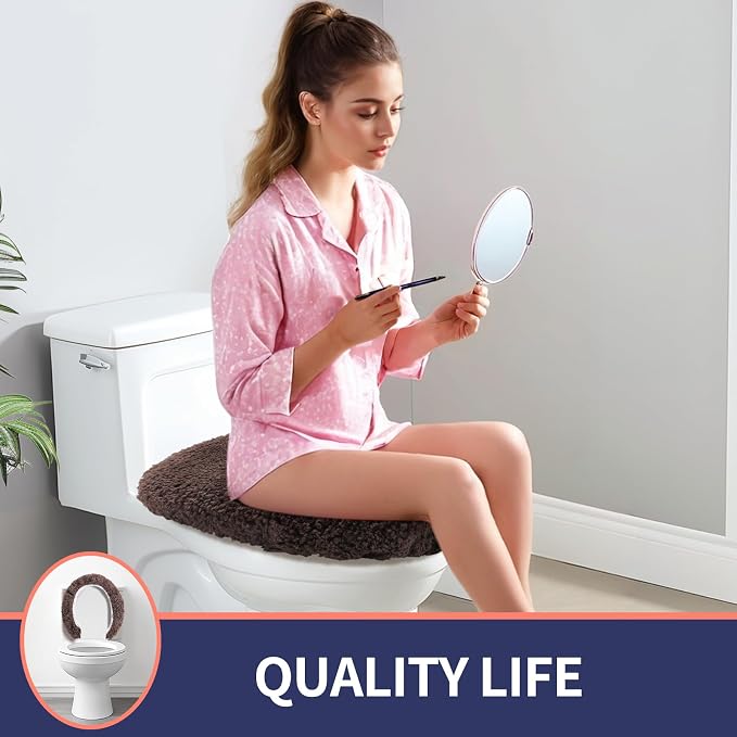 Soft Microfiber Toilet Seat Cover 17.5" x 15" Machine Washable | Solid Toilet Lid Cover Adjustable Rubber Backing Fits Most 16 -17.5" L x 14-16" W Round Oblong and Elongated Toilet Seat