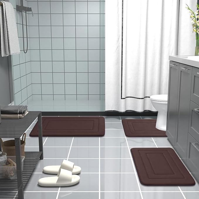 Arotive Memory Foam Bathroom Rug Mat 24x16, Ultra Soft and Absorbent Bath Mat, Machine Wash Dry, Comfortable Bath Rug Carpet for Bathroom Floor, Tub and Shower, Brown