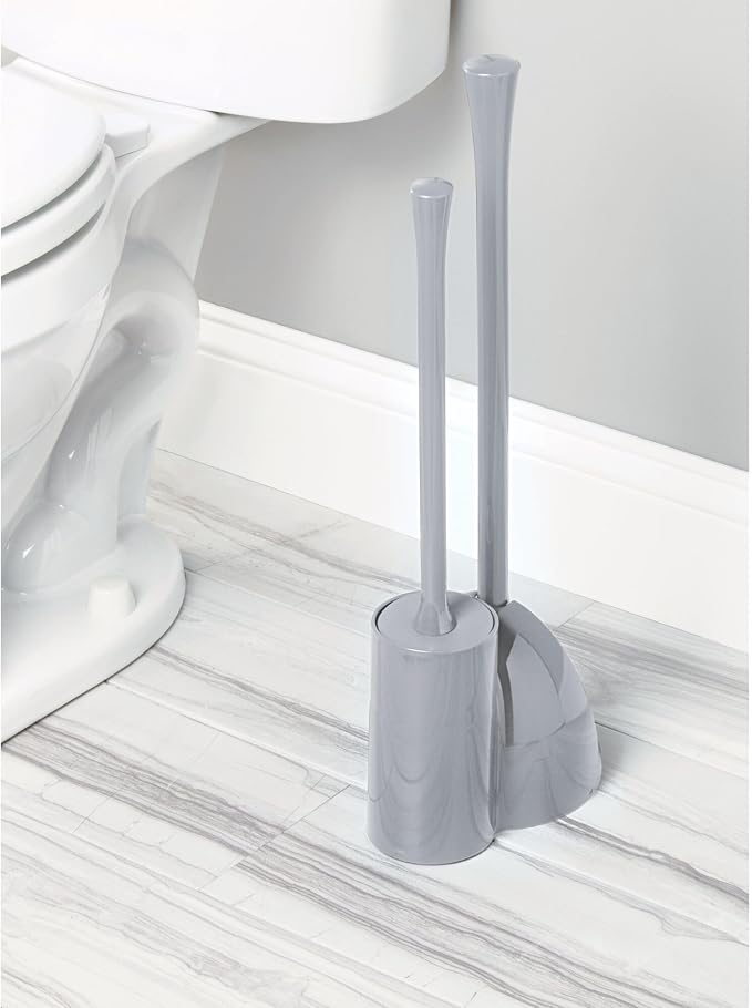 iDesign Compact Toilet Brush and Plunger Set, Gray | Bathroom Cleaning, Storage