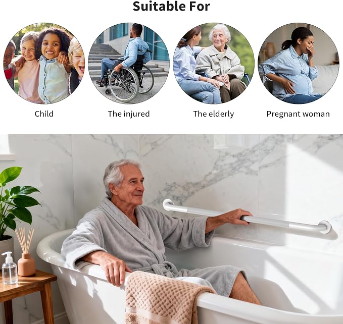 2 Pack 42 Inch Anti Slip Shower Grab Bar Handles, ZUEXT White Stainless Steel Knurled Bathroom Balance Bar, Safety Hand Rail Support,Handicap Elderly Injury Senior Assist Bath Handle(1.25" Diameter)