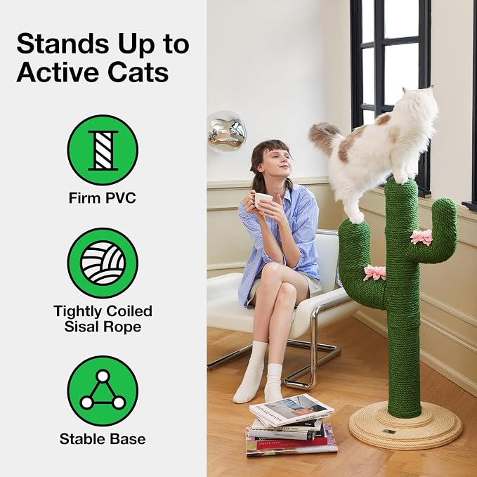 VETRESKA Cat Scratching Post, Cactus Scratch Posts for Indoor Adult Cats Kittens, 41.3 Inches Large Jute Cat Scratcher, Extra Large Cat Scratcher, Durable Cat Scratch Tree for Active Cats | Durable Large Jute Cat Scratcher, Tall Cat Tree for Active Cat...