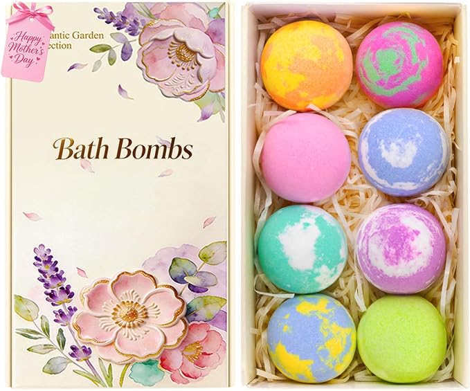 Bath Bomb Gift Set for Women, 8 Pcs Bath Bombs for Girls, Natural Bubble Bathbombs with Essential Oils, Self Care Gifts, Relaxation Spa Gift Basket,Birthday, Mothers Day Gifts for Mom, Wife,