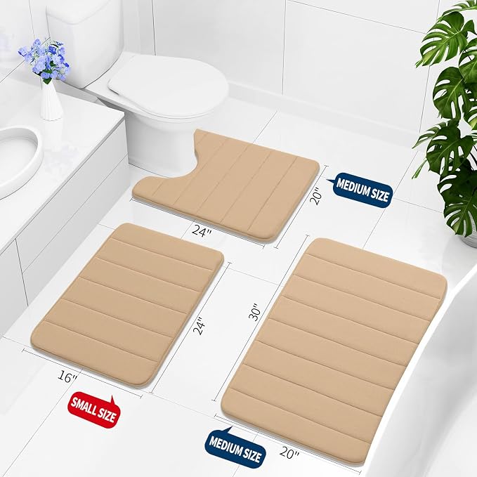 Buganda Memory Foam Bath Mat 30 x 20, Ultra Soft Absorbent Bathroom Rugs | Camel, Machine Washable Quick Dry Bath Mats for Bathroom Floor, Shower and Tub, Home Decor Accessories