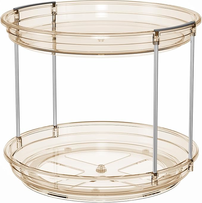 LAMU 2 Pack 2 Tier Lazy Susan Turntable Organizer 9.25'' Rotating Spice Rack Organization for Cabinet, Kitchen, Pantry, Countertop, Bathroom, Vanity, Medicine Cabinet Organizer, Amber