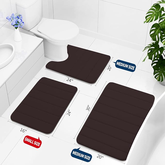 Buganda Memory Foam U-Shaped Toilet Rugs 20 x 20, Absorbent Bathroom mat | Brown, Thick Soft Machine Washable toilet mat for bathroom, Contour Bath Rugs Mat for Toilet Base