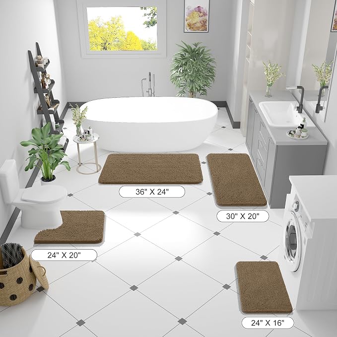 OLANLY Large Bathroom Rugs 40x32, Extra Soft Absorbent Chenille Bath Rugs | Tan, Quick-Drying Rubber Backing, Machine Washable Bath Mat for Bathroom Floor, Tub and Shower, Home Decor Accessories