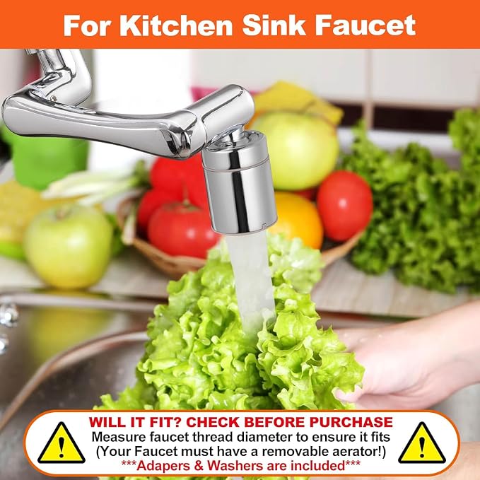 Spurtar 1440° Sink Faucet Aerator Extension Swivel Faucet Extender, 2 Sprayer Modes Rotatable Bathroom Kitchen Head Replacement Tap Attachment with Filter for G 1/2", 55/64",15/16"