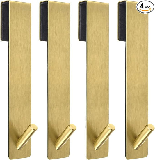 Kontoyo Shower Door Hooks (4 Pcs), 304 Stainless Steel, 7.5x1.18in, Gold, Frameless Glass Door Towel Storage, Lightweight, Heavy Duty, Rust Resistant, Removable, Non Slip