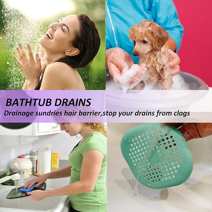 Bovinde Hair Drain Catcher,Square Cover for Shower 2 Pack (Purple Green) | Drainer Cover Silicone Hair Stopper with Suction Cups,Protector Accessories,Easy to Install Suit for Bathroom,Bathtub,Sink