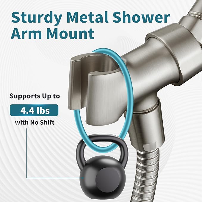 BRIGHT SHOWERS All Metal Handheld Shower Head Holder, Adjustable Shower Arm Mount with 360 Degree Rotatable Brass Ball Joint and Hose Connector, Universal Wall Hook Bracket, Brushed Nickel