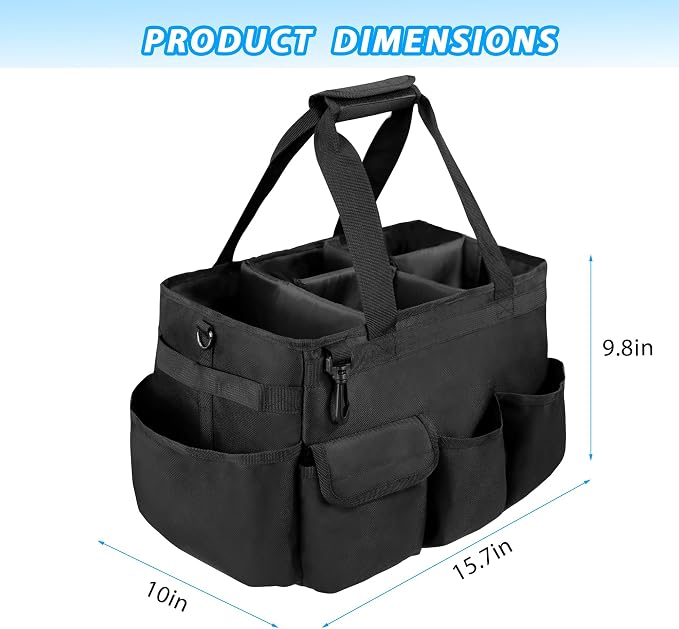 Cleaning Caddy Organizer With Handle,Cleaning Caddy Bag- Large Caddy Bag For House, Car Cleaning Supplies, Housekeeping Handbag With Adjustable Shoulder Straps (Black)