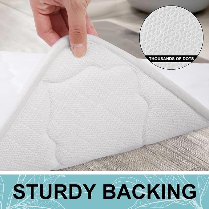 OLANLY Memory Foam Toilet Rugs U-Shaped 24x20, Soft Bath Mat, White | Thick Absorbent Carpet, Non-Slip Backing, Machine Washable, for Bathroom Floor, Tub, Shower and Home Decor Accessories