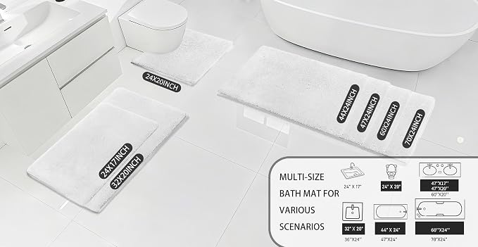 MINIDEAR Bathroom Rugs 60x20 Pure White - Thick Memory Foam Bath Mat, Ultra Soft & Plush Fluffy, Non-Slip, Quick Dry, Absorbent Washable Floor Mat for Tub, Toilet, Home Decor Accessories