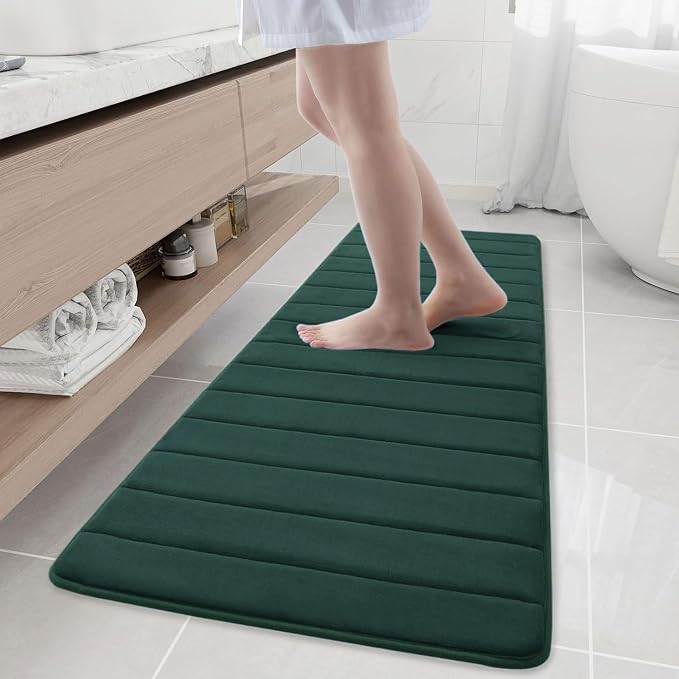 Buganda Memory Foam Bath Mat 59 x 20, Ultra Soft Absorbent Bathroom Rugs | Dark Green, Machine Washable Quick Dry Bath Mats for Bathroom Floor, Shower and Tub, Home Decor Accessories