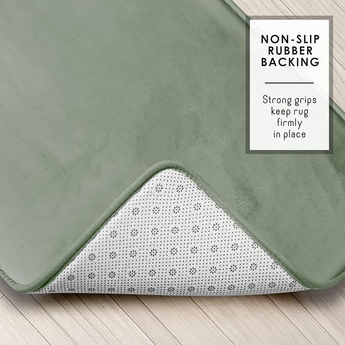 Clara Clark Bathroom Rugs, Velvet Memory Foam Bath Mat, Non-Slip Bath Rugs, Machine Wash, Dries Quickly, Ultra Soft Plush Bath Mats for Bathroom, 20 x 32, Ice Green