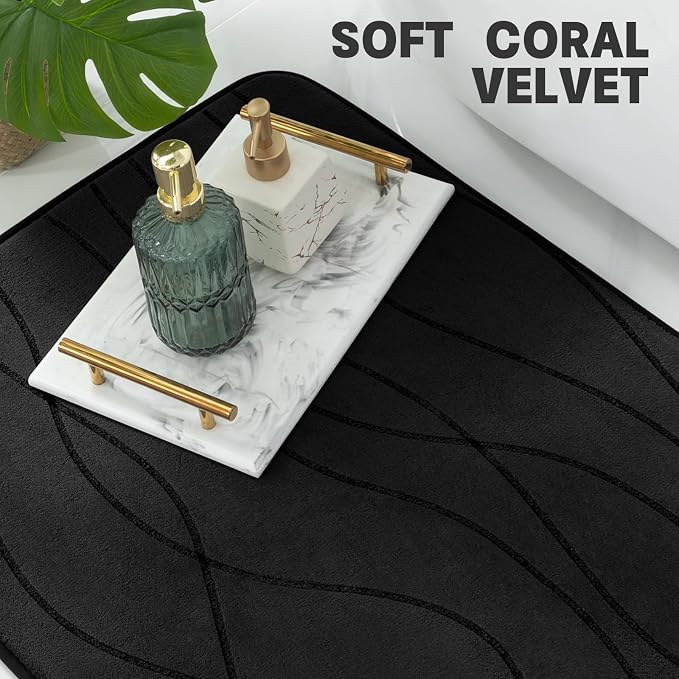 Bathroom Rugs Set 3 Piece, Memory Foam Bath Mat Black | Ultra Soft, Absorbent, Non-Slip, Machine Washable, for Bathroom, Sink and Toilet