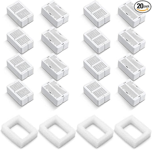Pet Fountain Filters - 16 Carbon and 4 Foam Pre-Filters for Ceramic/Cupcake Pet Fountain