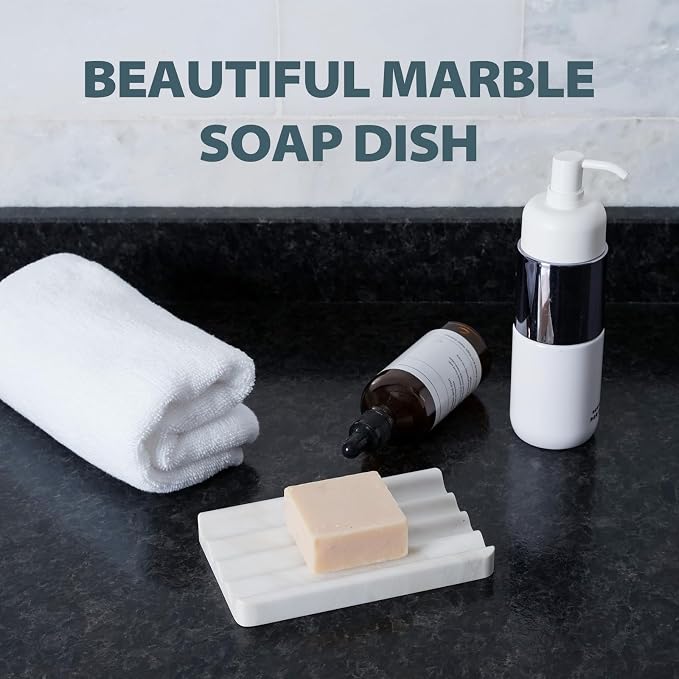 Soap Holder, Marble Soap Dish for Shower, Bar Soaps Holder with Water Ripple Design, Easy Cleaning Soaps Saver for Kitchen Sink，Bathroom, Executive Greek Natural Stone Tray(Agiax)