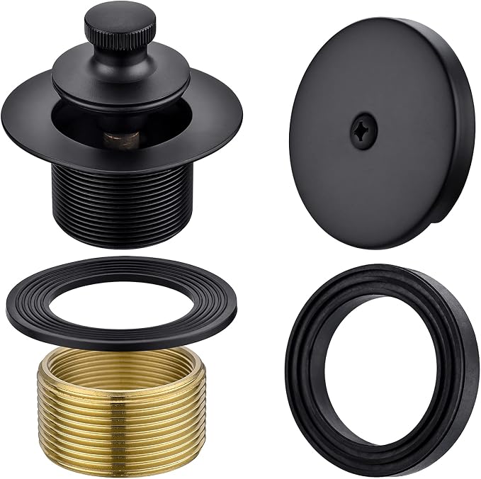 Brass Matte Black Tub Drain Kit with Single Hole Overflow Faceplate | Lift and Turn Tub Bathtub Drain Kit