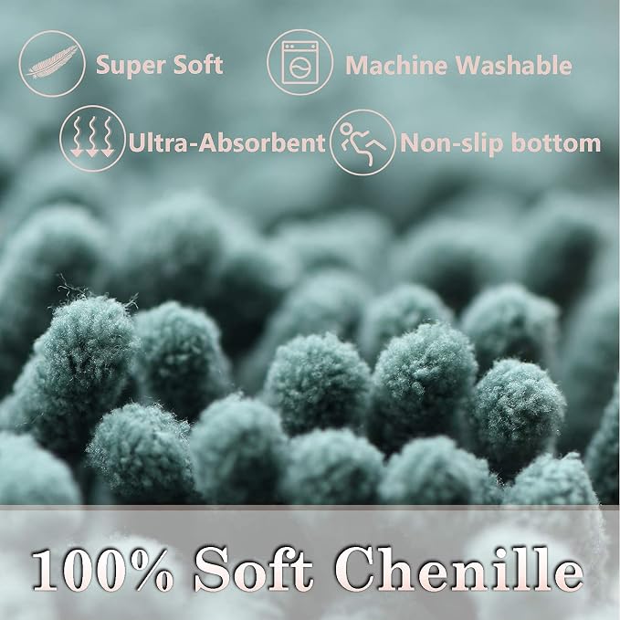 Luxury Bathroom Rug Mat 24x16+20x32, Extra Soft and Absorbent Chenille Bath Rugs, Plush Shaggy Bathroom Carpet, Non-Slip Bathtub Mat, Bath Mats for Bathrooms Floor, Tub and Shower, Deep Green