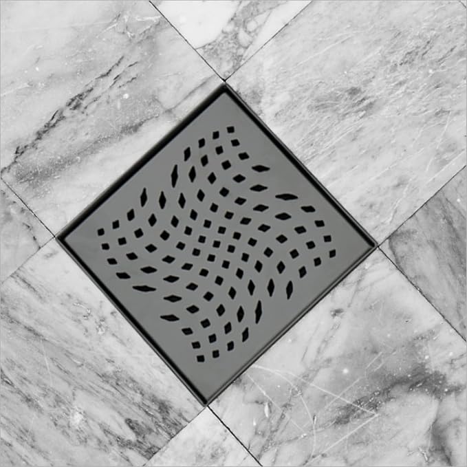 Matte Black Shower Drain with Flange, HIDROP SUS 304 Stainless Steel 6 inch Square Shower Floor Drain with Removable Hair Strainer…