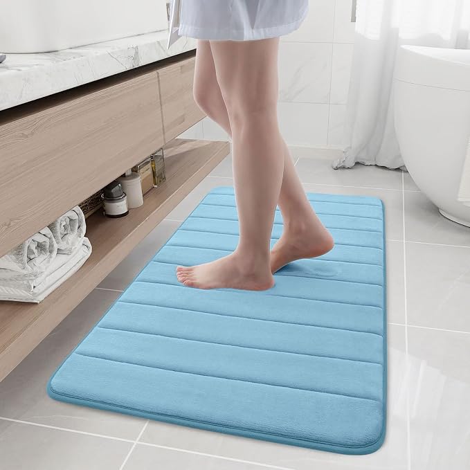 Buganda Memory Foam Bath Mat 44 x 24, Ultra Soft Absorbent Bathroom Rugs | Blue, Machine Washable Quick Dry Bath Mats for Bathroom Floor, Shower and Tub, Home Decor Accessories