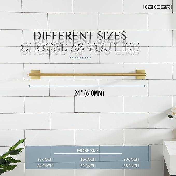 KOKOSIRI Bathroom Towel Bar Bath Towel Holders for Toilet Kitchen Cabinet Wall Mount 24 Inch Brushed Gold Stainless Steel B4005BG-L24