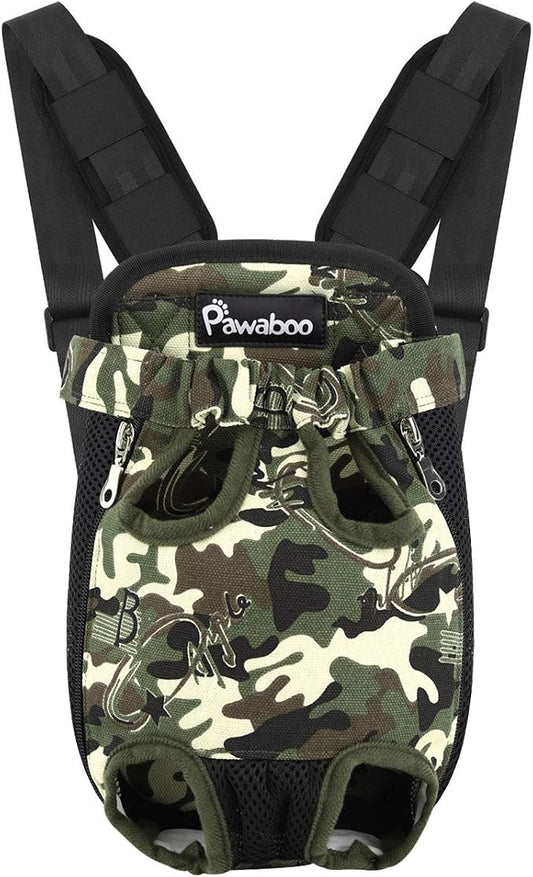 Pawaboo Pet Front Carrier Backpack for Small Medium Dogs | Legs Out Easy-fit,Adjustable Straps,Hands-Free,Soft Padded Support for Travel Hiking Cycling Camping,Camouflage,M